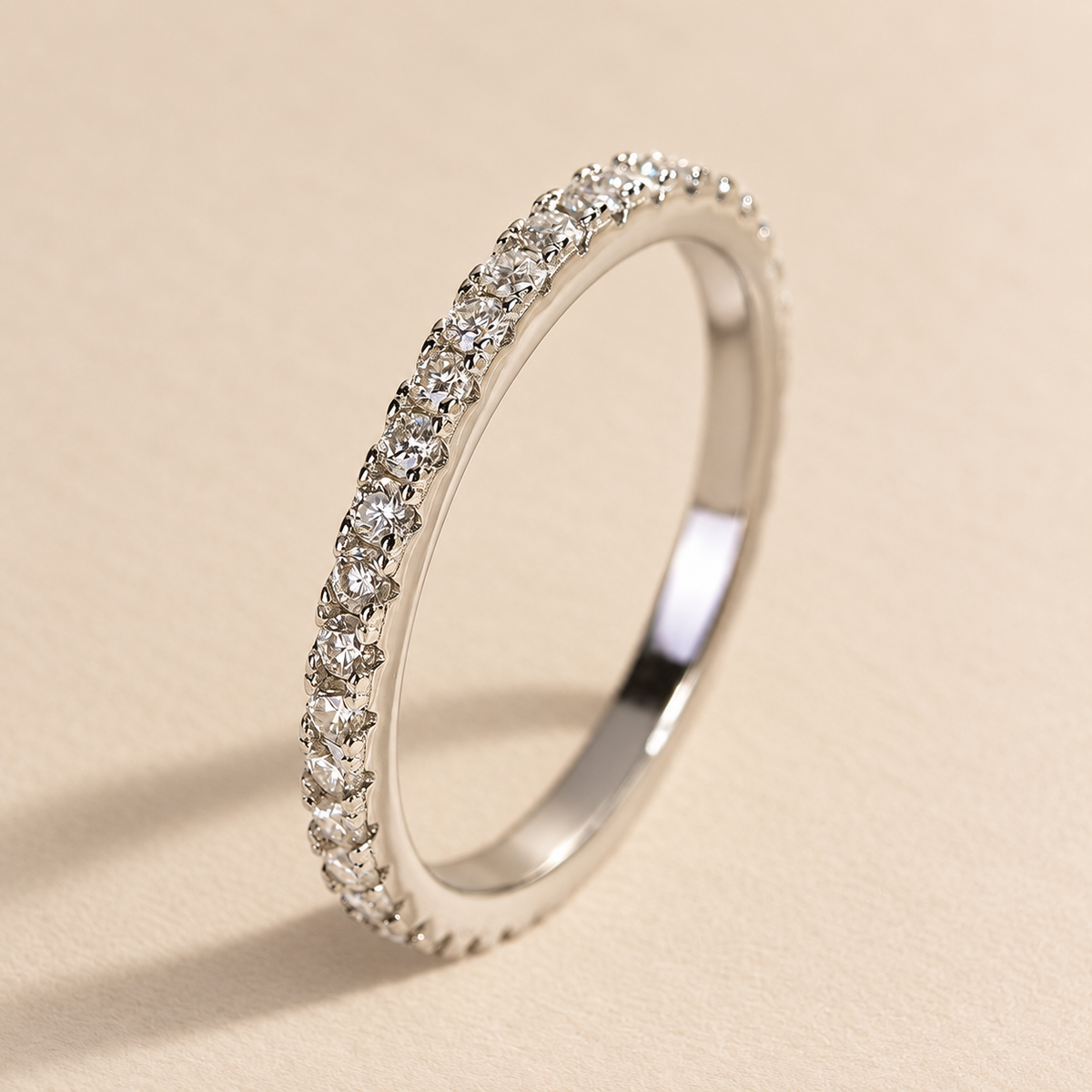 Louily 0.5 Ct Round Cut Classic Full Eternity Thin Wedding Band For Women In Sterling Silver