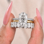 S925 3PC Moissanite 4.0Ct Oval Cut Ring & Two Classic Wedding Bands Stackable Statement Ring Sets