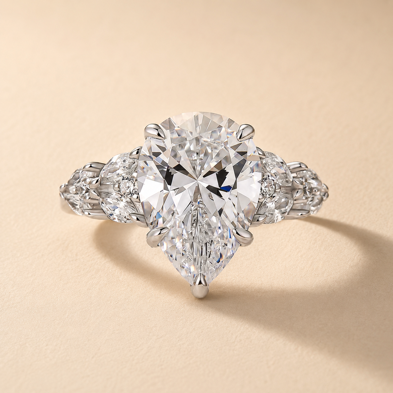 S925 5.0Ct Pear Cut Three Stone Engagement Ring Travel Wedding Gift Ring For Her