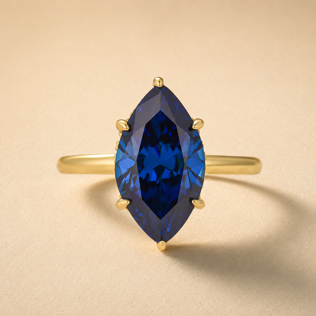 S925 4.0Ct Deep Blue Marquise Cut Solitaire Engagement Ring For Women