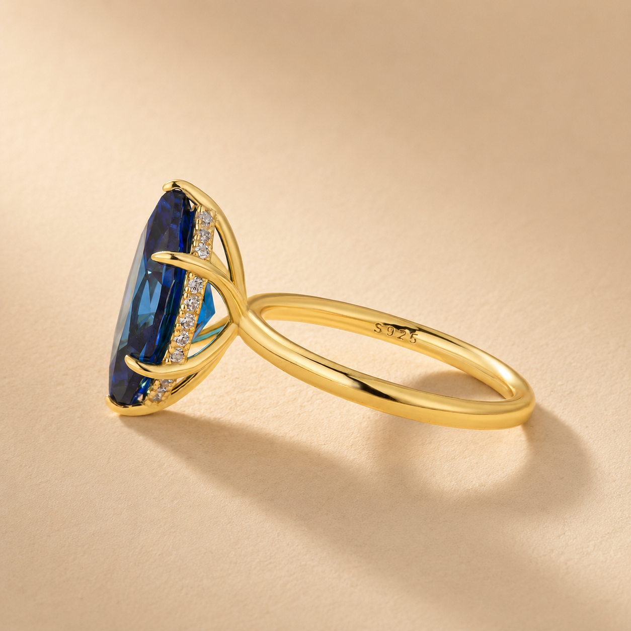 S925 4.0Ct Deep Blue Marquise Cut Solitaire Engagement Ring For Women