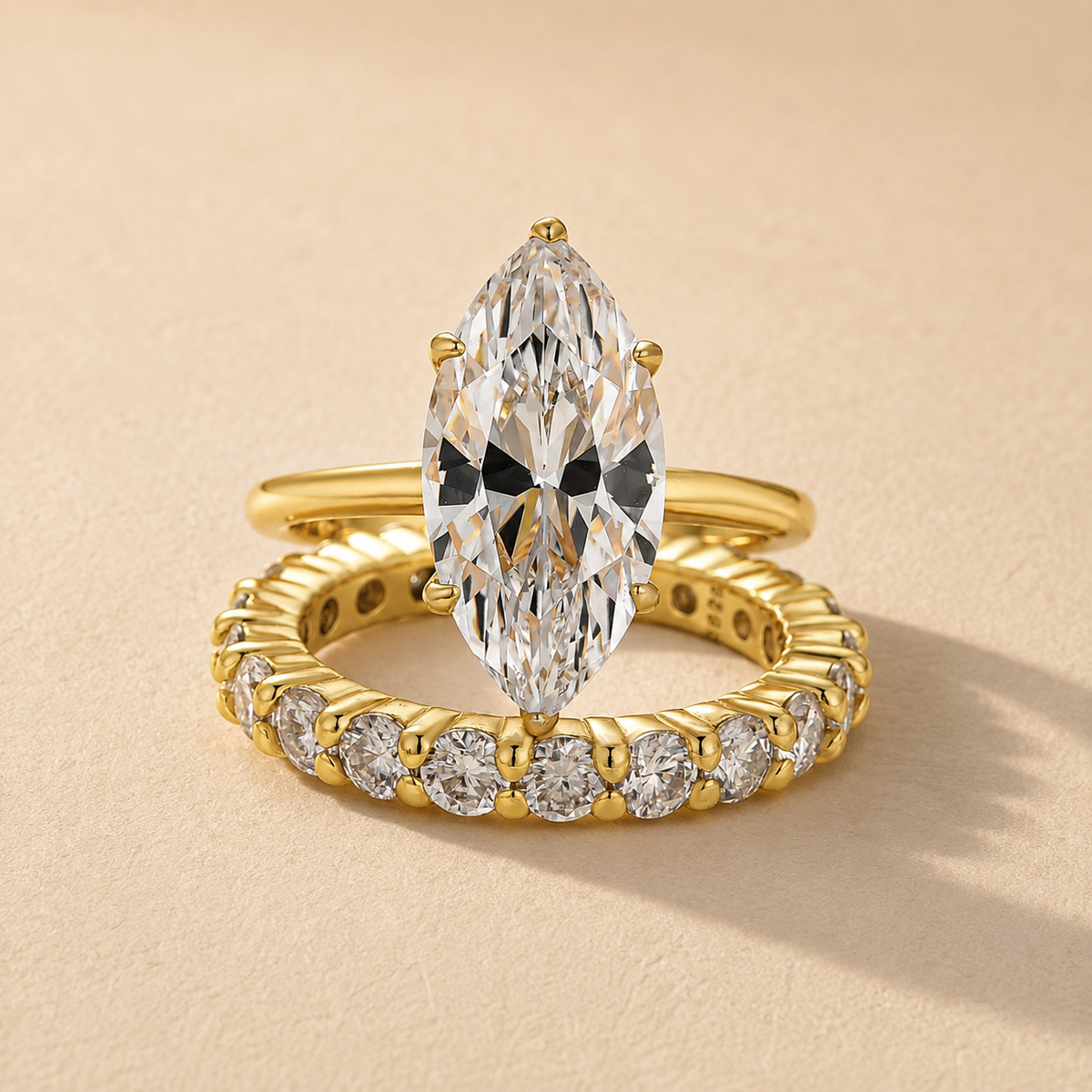 S925 Vintage 4.0Ct Marquise Cut Hidden Halo Stackable Travel Ring Sets in Sterling Silver