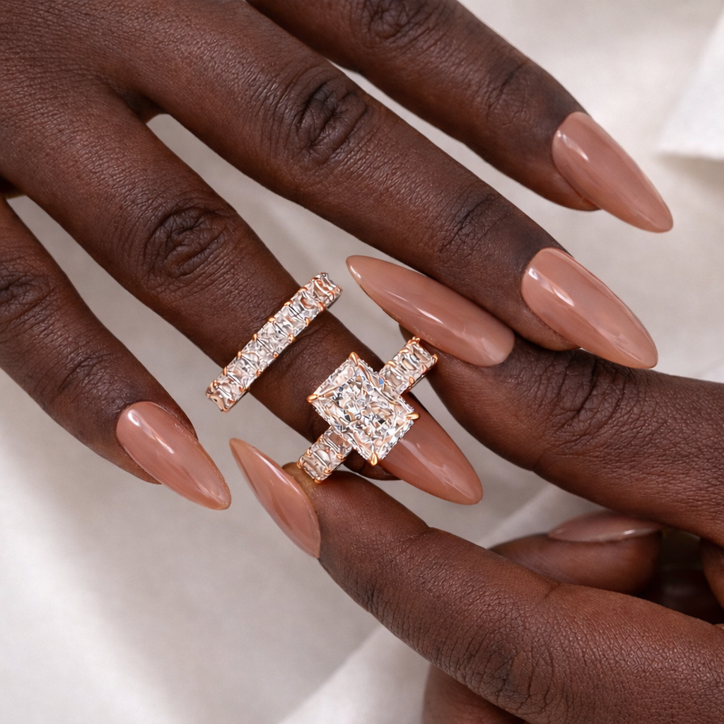 5.0Ct Luxe Radiant Cut Engagement Ring Travel Ring With Radiant Cut Wedding Band - louilyjewelry