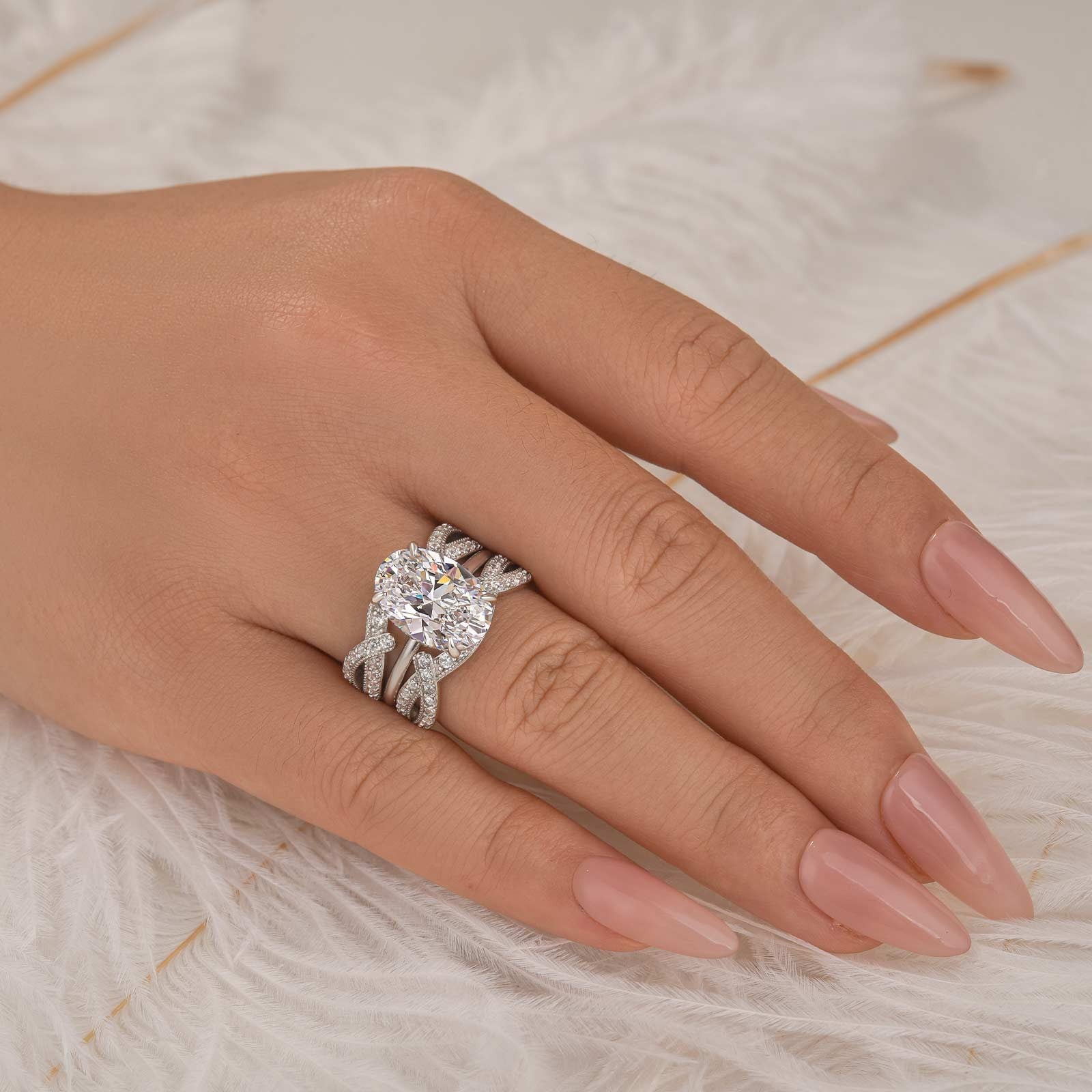 Exclusive 2PC 4.5Ct Oval Cut Wedding Ring Set Travel Ring With Enhancer Wedding Band