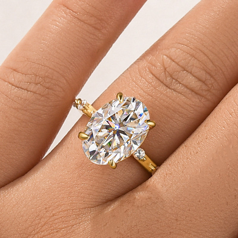 Yellow Gold 5.5 Ct Oval Cut Moissanite Engagement Ring In Sterling Silver