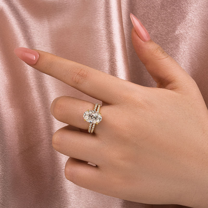 S925 Moissanite 4.0 Ct Oval Cut Wedding Ring Set In Sterling Silver Stackable Ring For Women