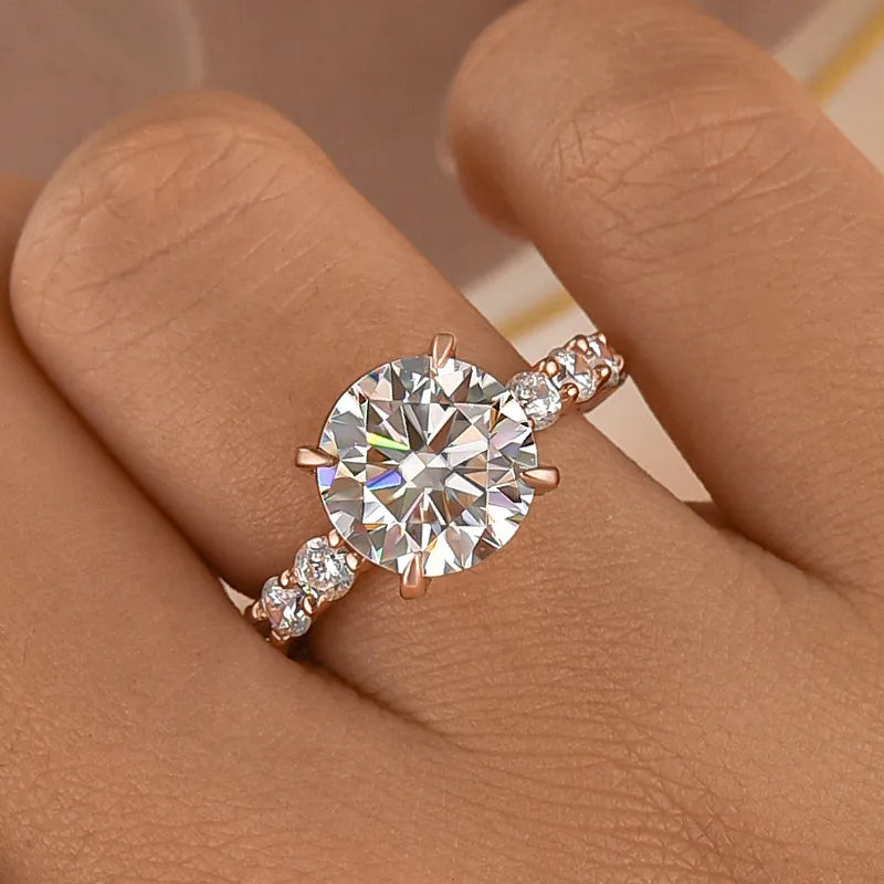 Louily Moissanite 2.0~4.0 Carat Round Cut Engagement Ring