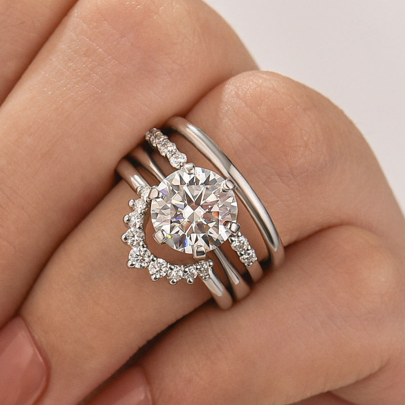 Moissanite 3.0Ct Round Cut Comfort Fit Six Prong Solitaire Wedding Ring Set