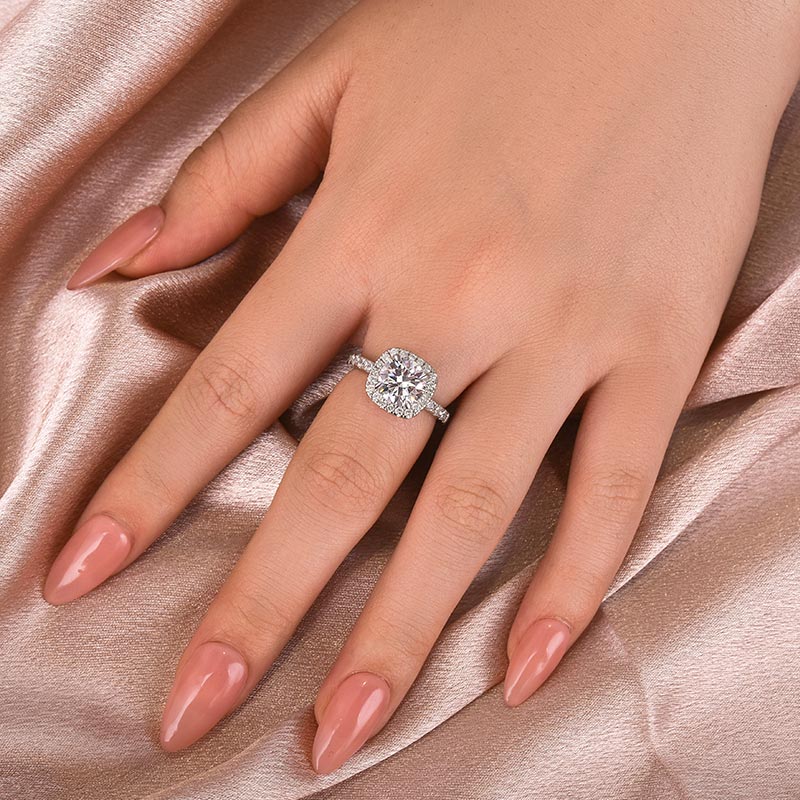 Louily Moissanite 2.0 Ct Halo Round Cut White Gold Promise Ring - louilyjewelry