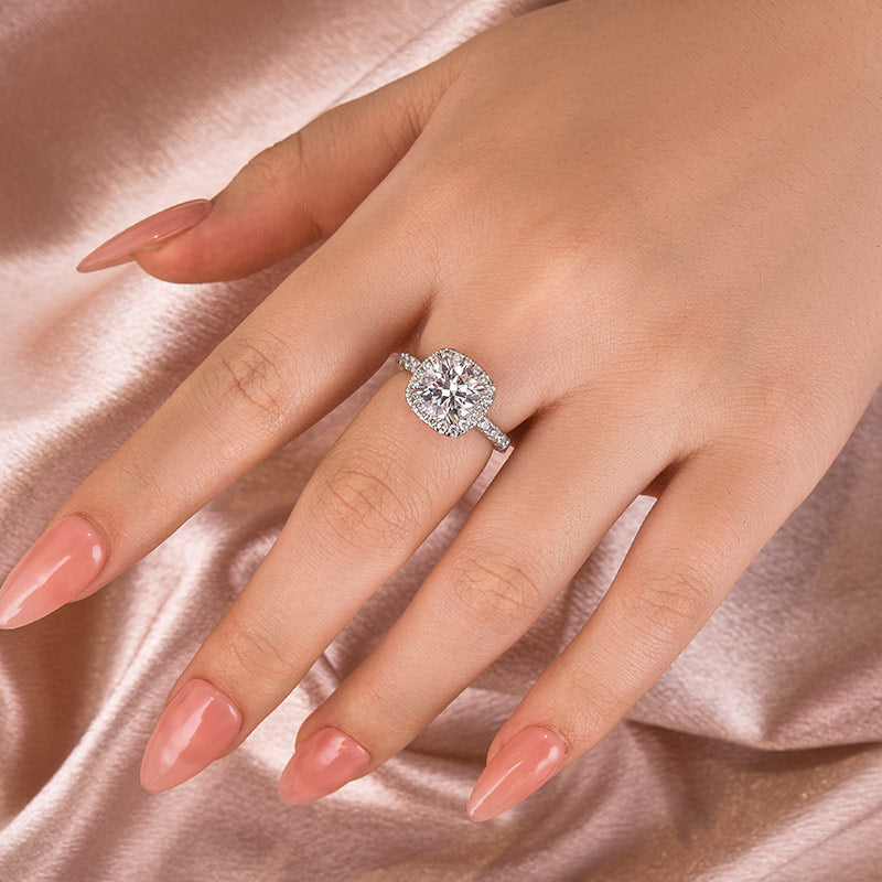 Louily Moissanite 2.0 Ct Halo Round Cut White Gold Promise Ring - louilyjewelry