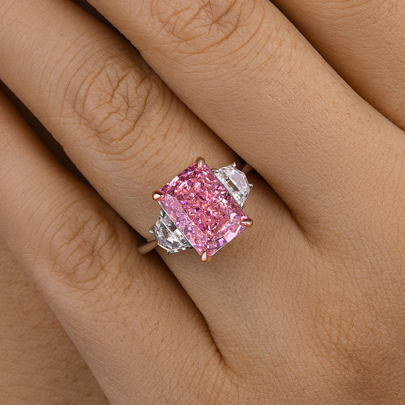 Louily Gorgeous Pink Stone Radiant Cut Three Stone Engagement Ring - louilyjewelry