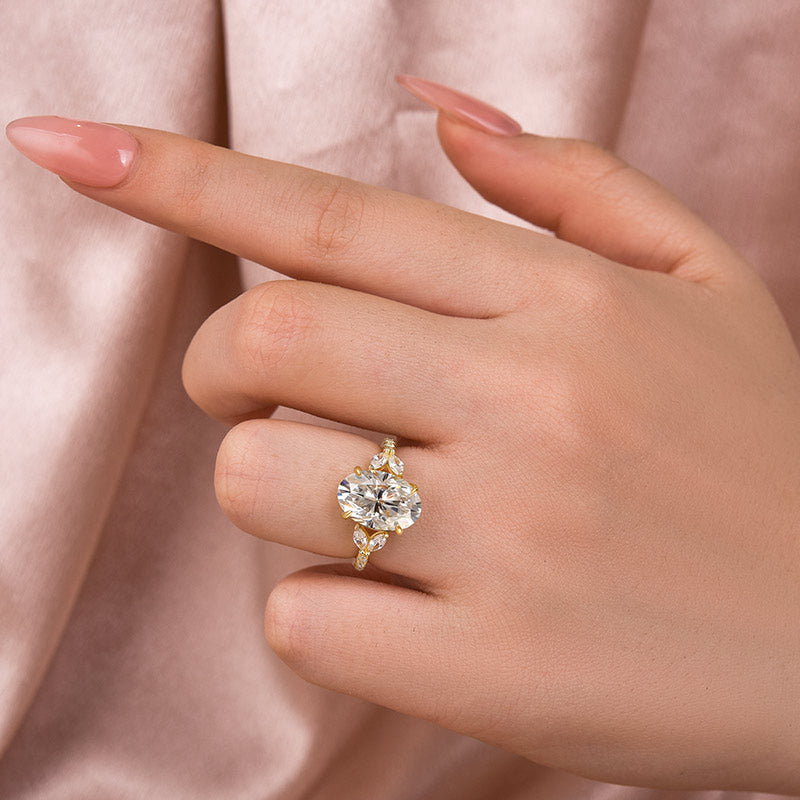 Louily Moissanite 4.0 Ct Oval and Angled Marquise Five Stone Engagement Ring - louilyjewelry