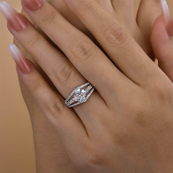 Louily Special Princess Cut Engagement Ring In Sterling Silver