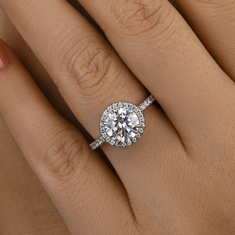 Louily Halo Round Cut Engagement Ring In Sterling Silver - louilyjewelry