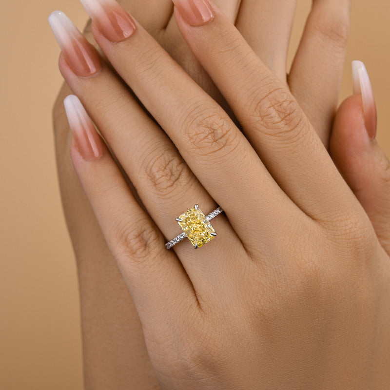 Louily 3.3 Carat Simulated Diamond Yellow Sapphire Radiant Cut Engagement Ring In Sterling Silver - louilyjewelry