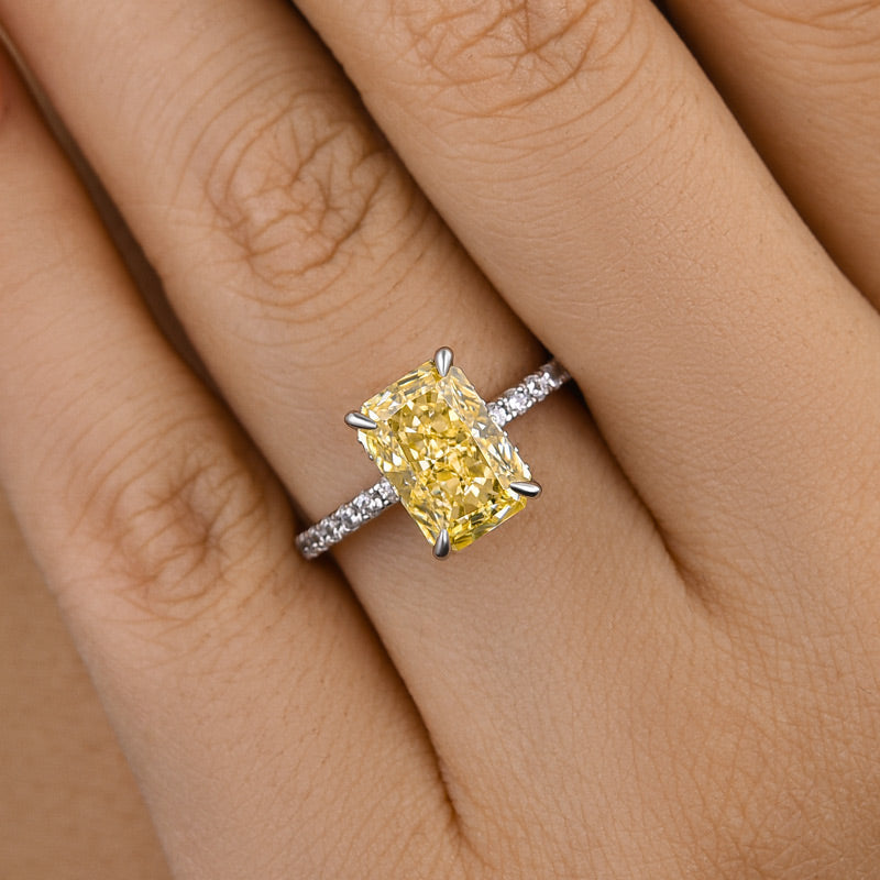 Louily 3.3 Carat Simulated Diamond Yellow Sapphire Radiant Cut Engagement Ring In Sterling Silver - louilyjewelry