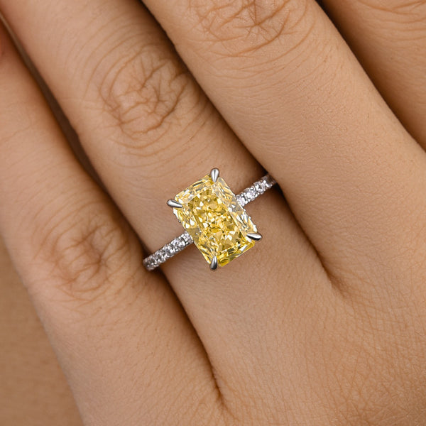 Louily 3.3 Carat Simulated Diamond Yellow Sapphire Radiant Cut Engagement Ring In Sterling Silver