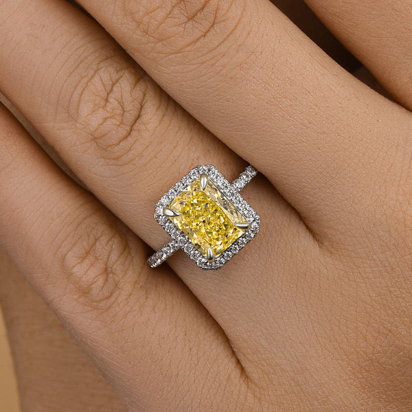 Louily Halo Radiant Cut Yellow Sapphire Simulated Diamond Engagement Ring