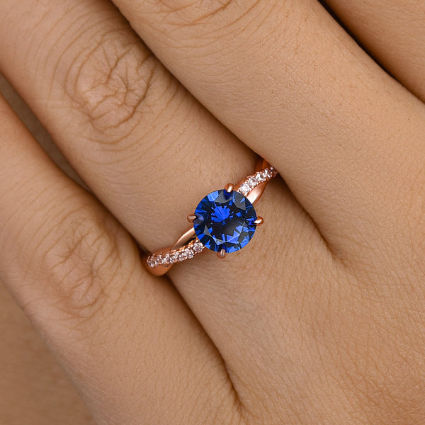 Louily Rose Gold Twist 1.25 Carat Blue Sapphire Round Cut Promise Ring For Her In Sterling Silver