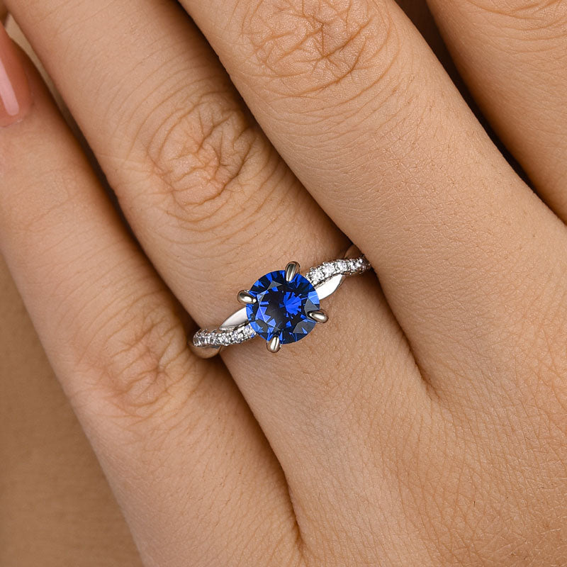 Louily Rose Gold Twist 1.25 Carat Blue Sapphire Round Cut Promise Ring For Her In Sterling Silver - louilyjewelry