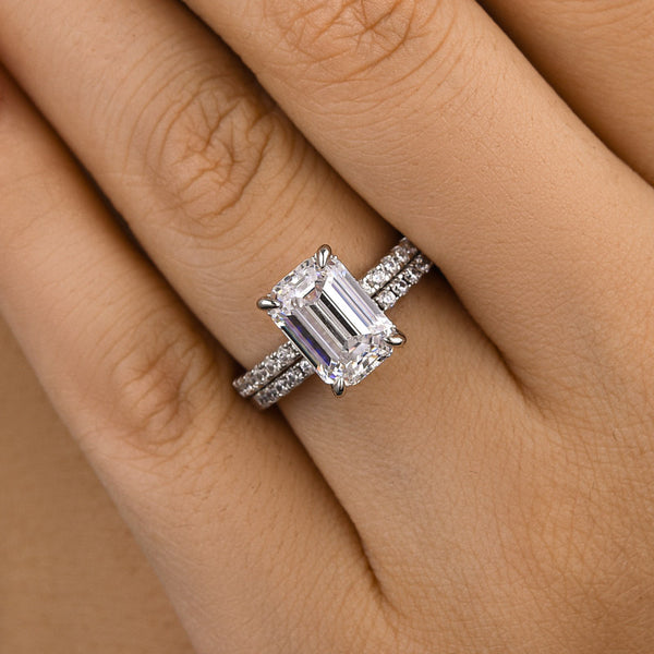 Louily Classic Emerald Cut Wedding Ring Set In Sterling Silver