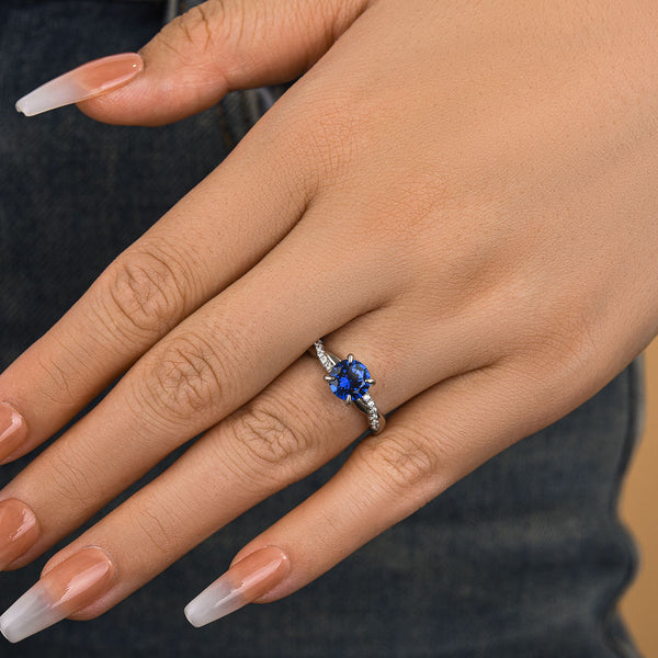 Louily Rose Gold Twist 1.25 Carat Blue Sapphire Round Cut Promise Ring For Her In Sterling Silver