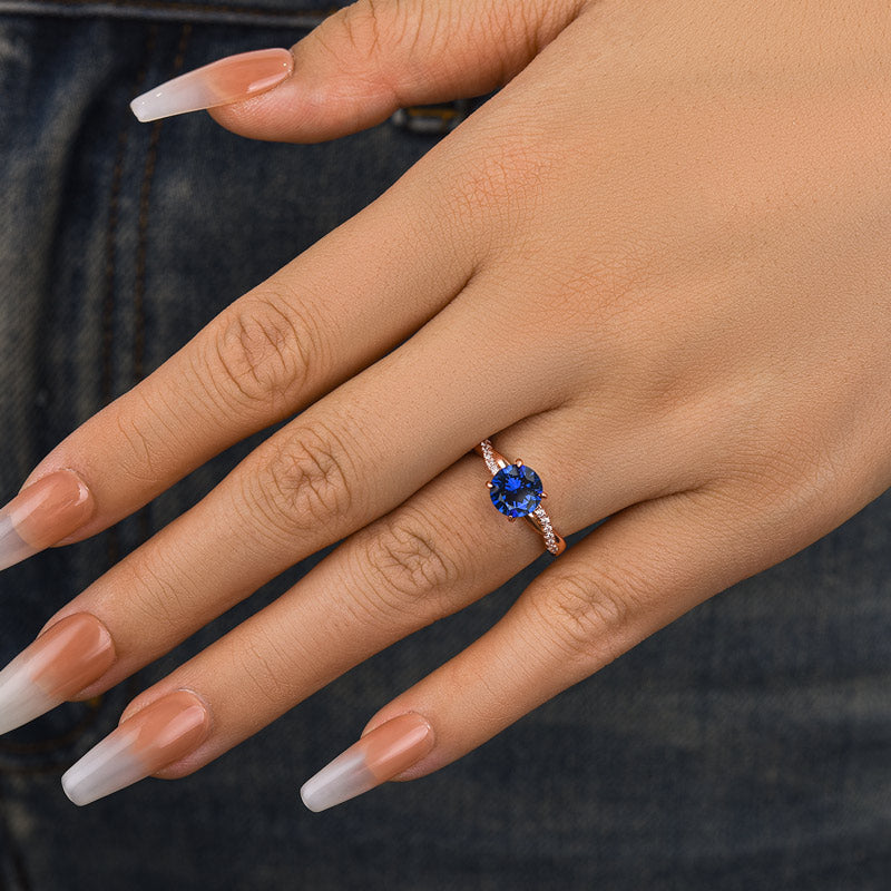 Louily Rose Gold Twist 1.25 Carat Blue Sapphire Round Cut Promise Ring For Her In Sterling Silver - louilyjewelry