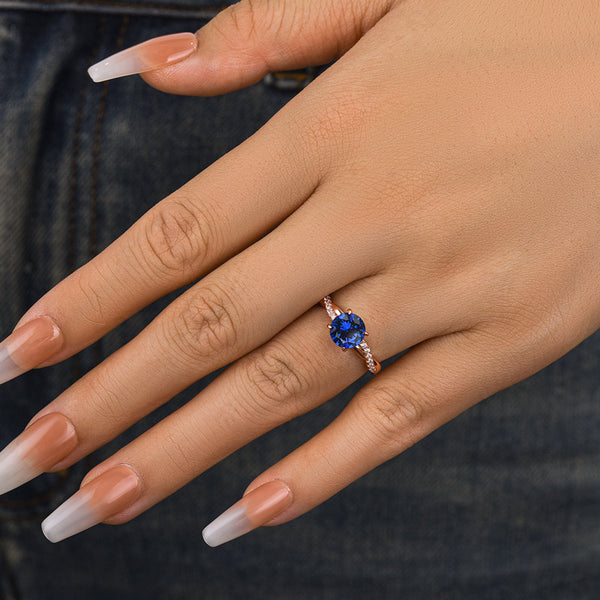 Louily Rose Gold Twist 1.25 Carat Blue Sapphire Round Cut Promise Ring For Her In Sterling Silver