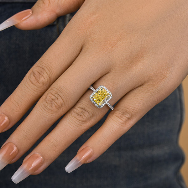 Louily Halo Radiant Cut Yellow Sapphire Simulated Diamond Engagement Ring