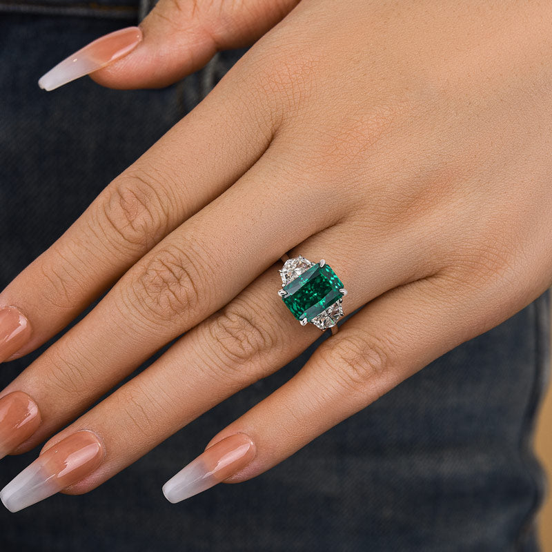 Louily Gorgeous Paraiba Tourmaline Radiant Cut Three Stone Engagement Ring In Sterling Silver - louilyjewelry