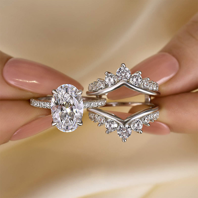 Louily Exclusive Oval Cut Wedding Ring Set With Jacket Wedding Band - louilyjewelry