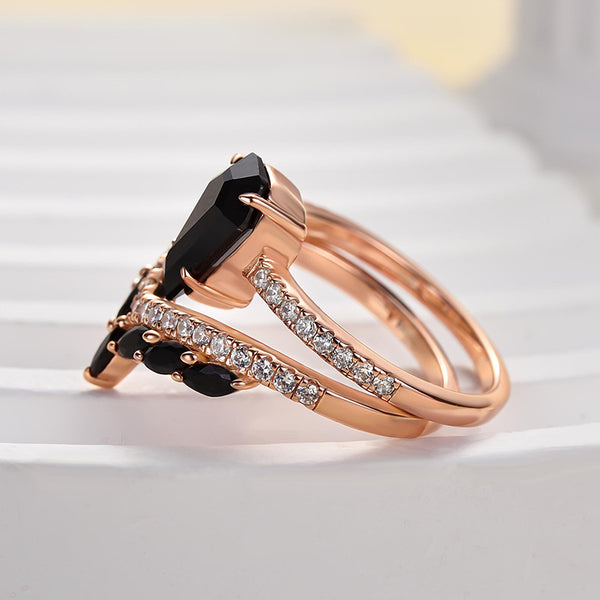 Louily Attractive Rose Gold Coffin Cut Wedding Ring Set