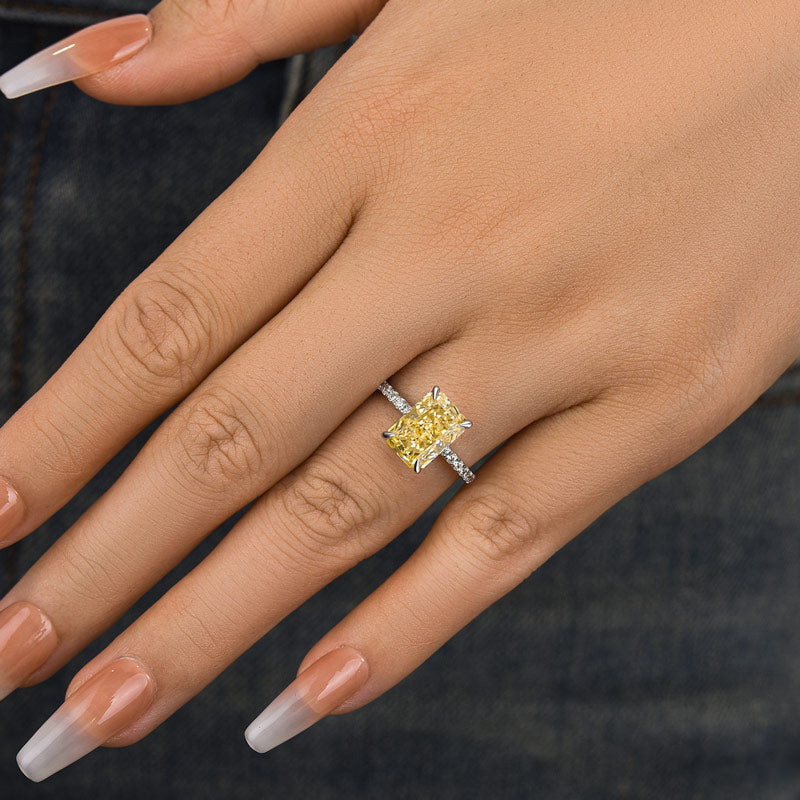 Louily 3.3 Carat Simulated Diamond Yellow Sapphire Radiant Cut Engagement Ring In Sterling Silver - louilyjewelry