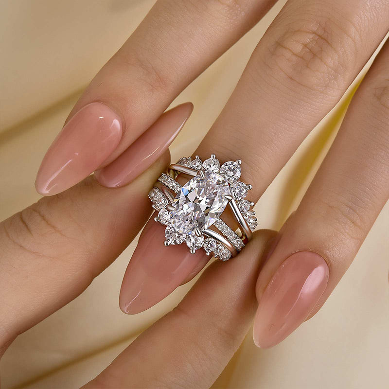 Louily Exclusive Oval Cut Wedding Ring Set With Jacket Wedding Band - louilyjewelry