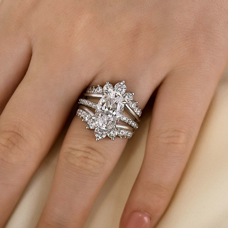 Louily Exclusive Oval Cut Wedding Ring Set With Jacket Wedding Band - louilyjewelry