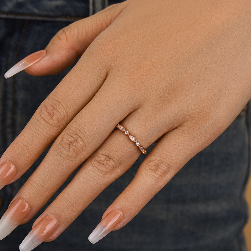 Louily Art Deco Half Eternity Women's Wedding Band In Sterling Silver - louilyjewelry