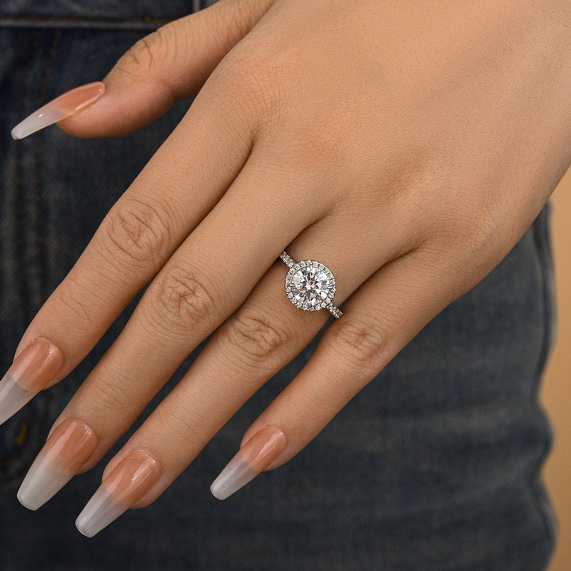 Louily Halo Round Cut Engagement Ring In Sterling Silver - louilyjewelry