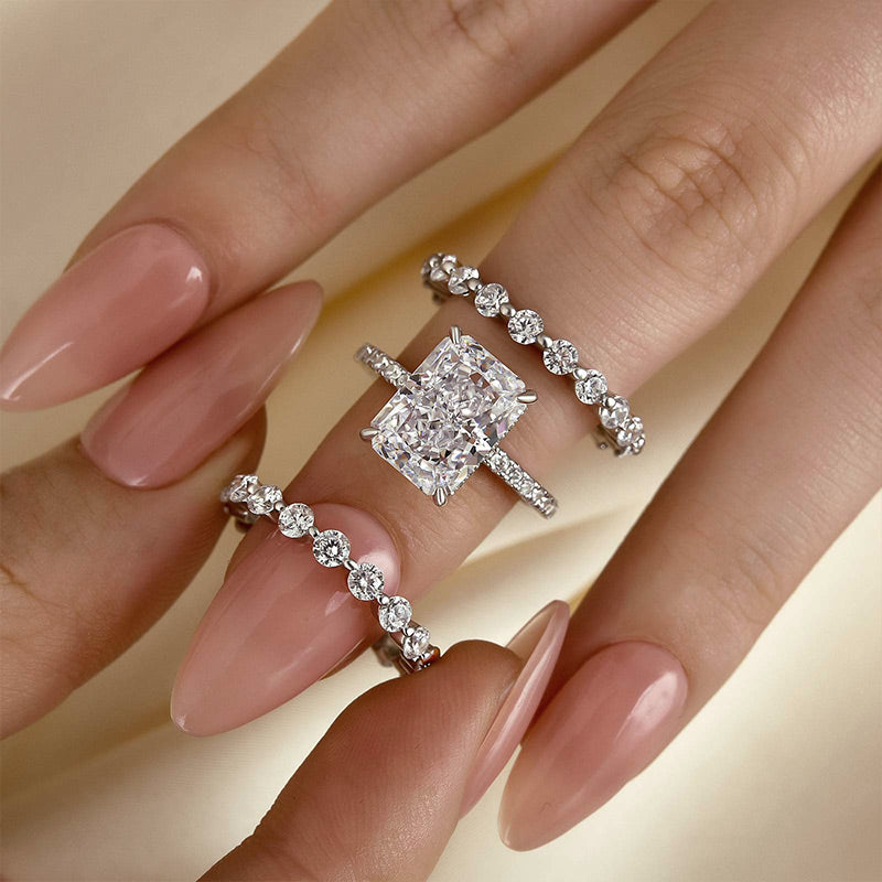 Louily Stunning Radiant Cut 3PC Wedding Ring Set In Sterling Silver - louilyjewelry