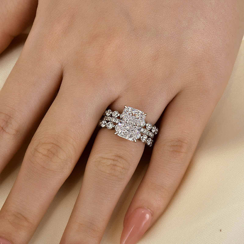 Louily Stunning Radiant Cut 3PC Wedding Ring Set In Sterling Silver - louilyjewelry