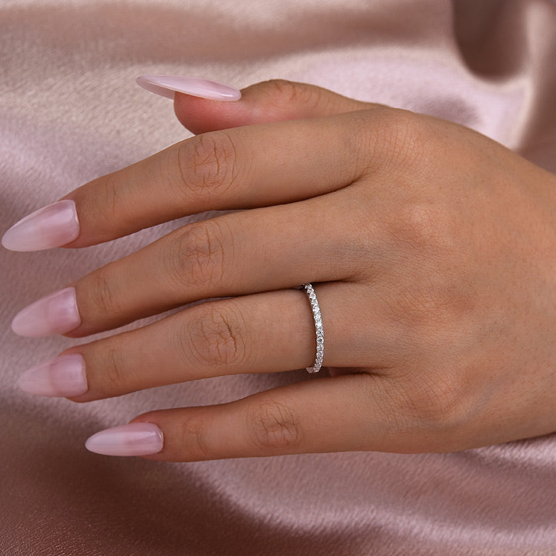 Louily Moissanite Half Eternity Thin Women's Wedding Band - louilyjewelry