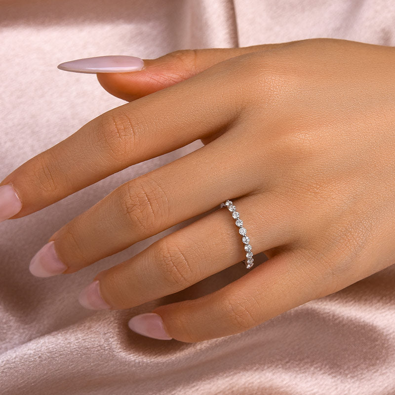 Louily Moissanite Round Cut Half Eternity Thin Women's Wedding Band - louilyjewelry