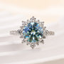 Louily Snowflake Design Halo Round Cyan Blue Moissanite Stone Engagement Ring In Sterling Silver - louilyjewelry