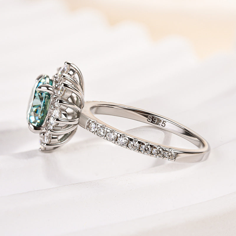 Louily Snowflake Design Halo Round Cyan Blue Moissanite Stone Engagement Ring In Sterling Silver - louilyjewelry
