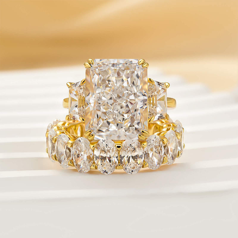 Louily Luxurious Three Stone Radiant Cut Wedding Set In Sterling Silver - louilyjewelry