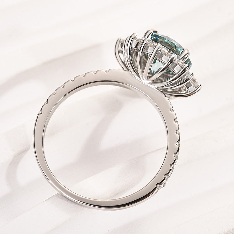 Louily Snowflake Design Halo Round Cyan Blue Moissanite Stone Engagement Ring In Sterling Silver - louilyjewelry