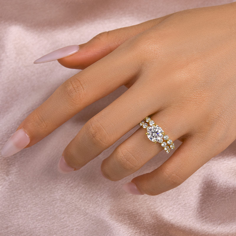 Moissanite 2.0 Carat Round Cut Wedding Ring Set With Eternity Wedding Band - louilyjewelry