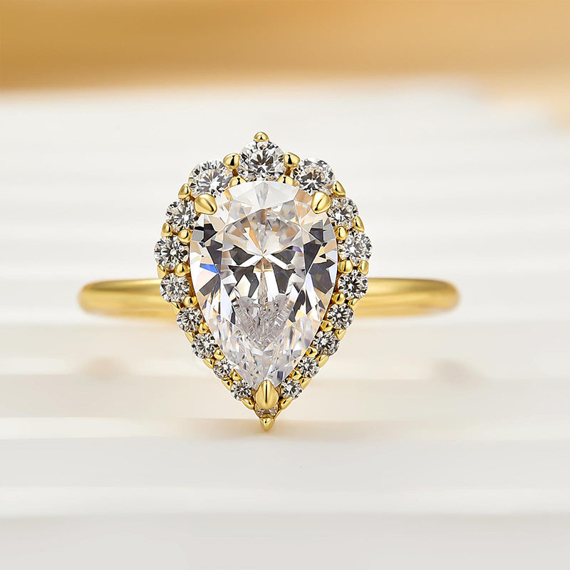 Louily Vintage Halo Pear Cut Engagement Ring - louilyjewelry