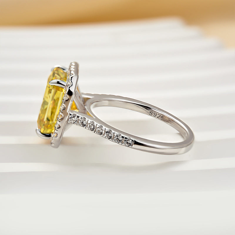 Louily Halo Yellow Stone 5.0Ct Radiant Cut Engagement Ring In Sterling Silver - louilyjewelry