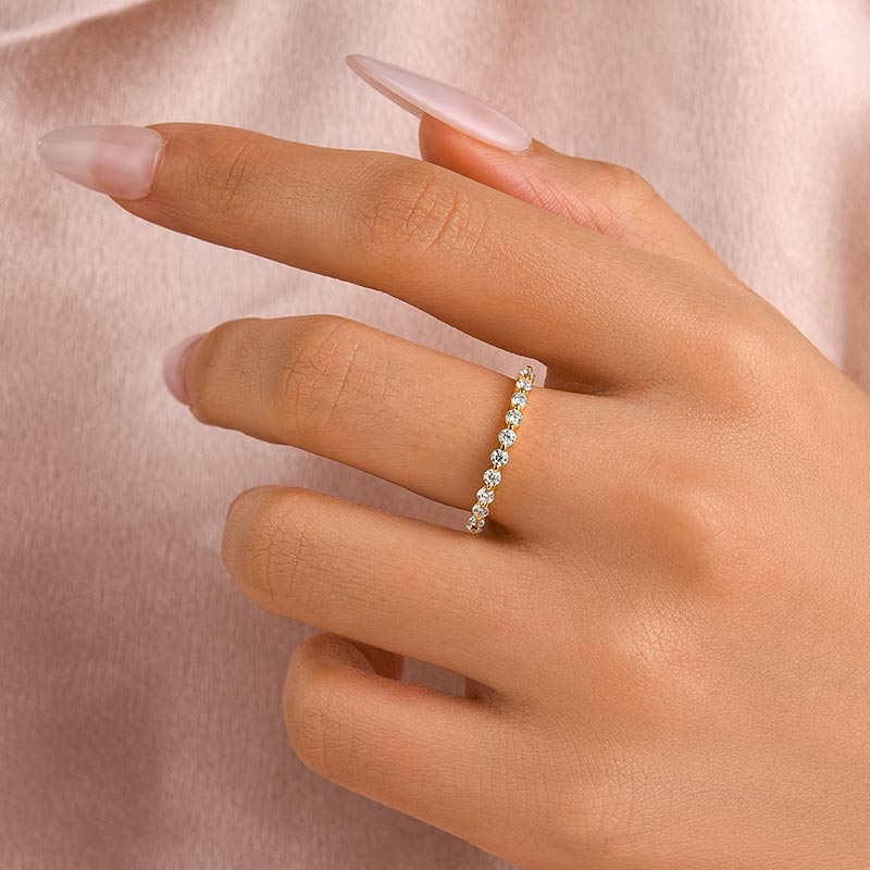 Louily Moissanite Round Cut Half Eternity Thin Women's Wedding Band - louilyjewelry