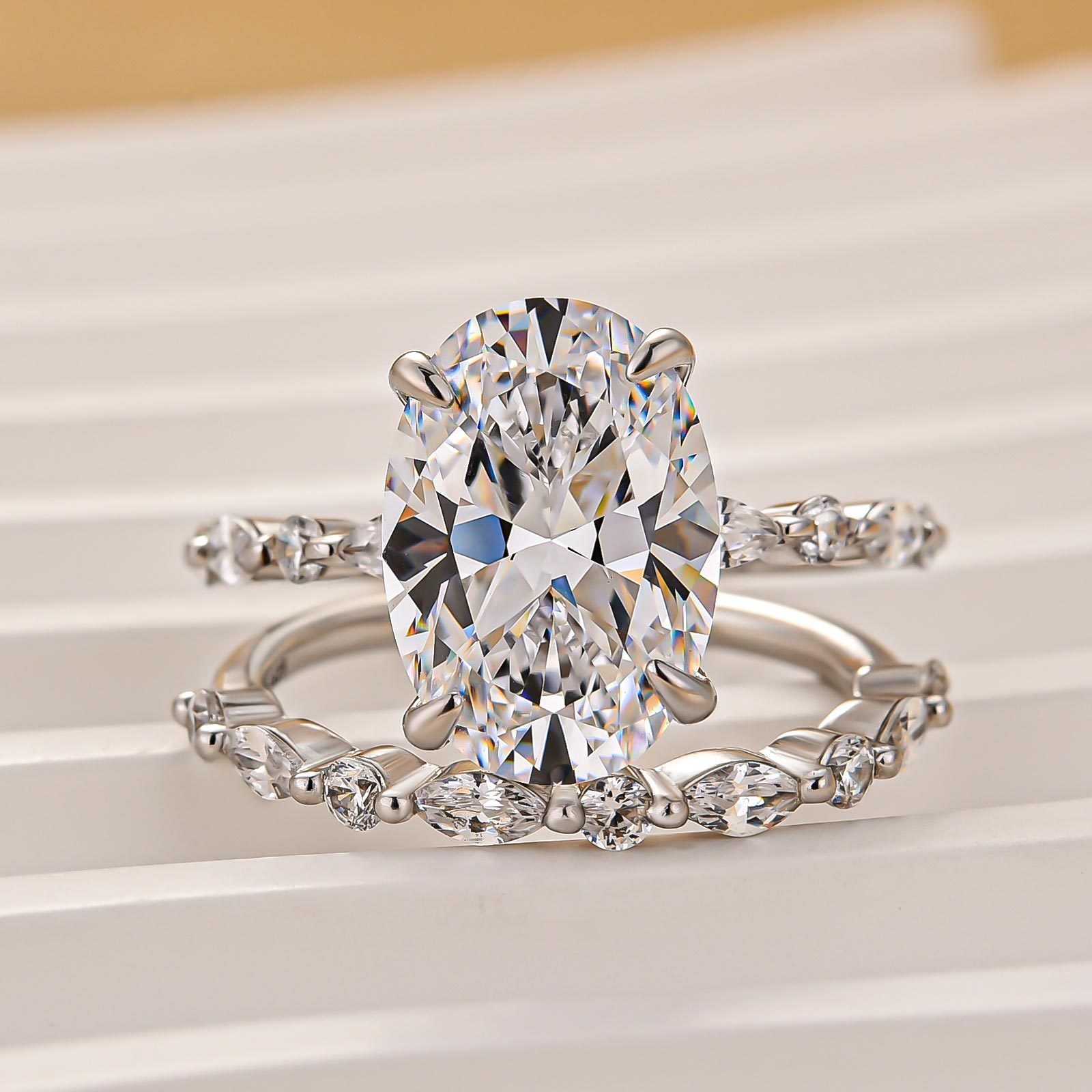 4.5Ct Oval Cut Engagement Ring With Classic Wedding Bands